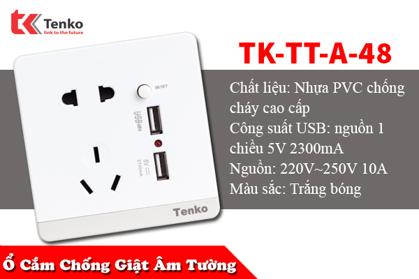 Ổ Cắm Điện Chống Giật Chuẩn Úc Tích Hợp 2 Cổng USB TK-TT-A-48