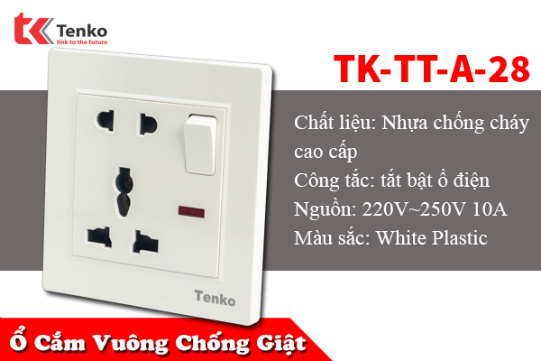 Ổ Cắm Điện Chống Giật Đôi Có Công Tắc TK-TT-A-28