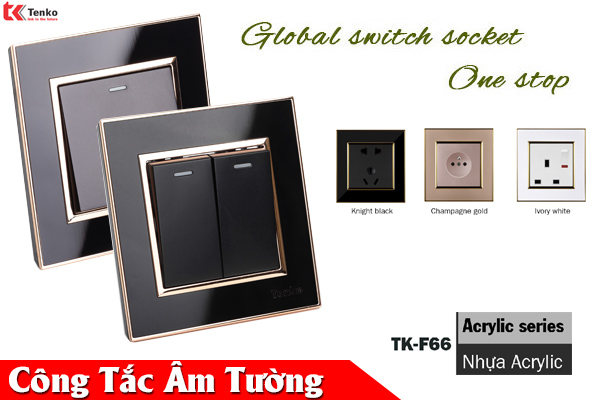 Công Tắc – Ổ Cắm Âm Tường Viền Vàng TK-F66