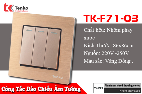 Công Tăc Điện Âm Tường 3 Nút Kim Loại Xước TK-F71-03