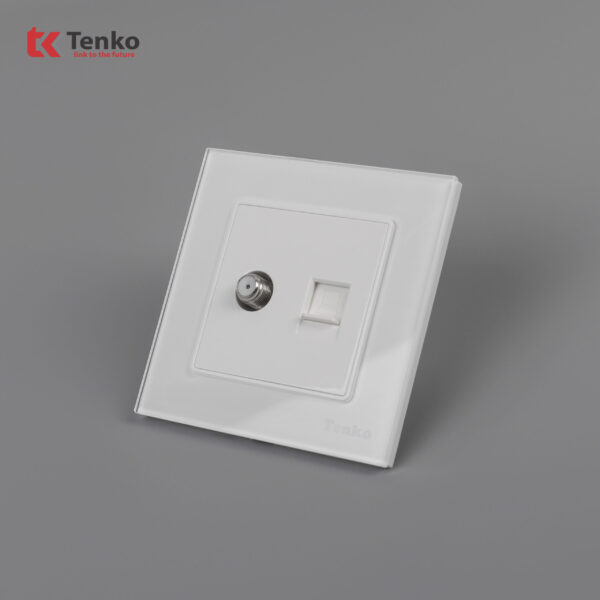 Ổ Cắm Cáp Đồng Trục Và Mạng(LAN) Mặt Kính Cường Lực TK-F71D-51 Trắng