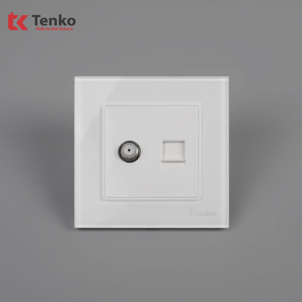 Ổ Cắm Cáp Đồng Trục Và Mạng(LAN) Mặt Kính Cường Lực TK-F71D-51 Trắng