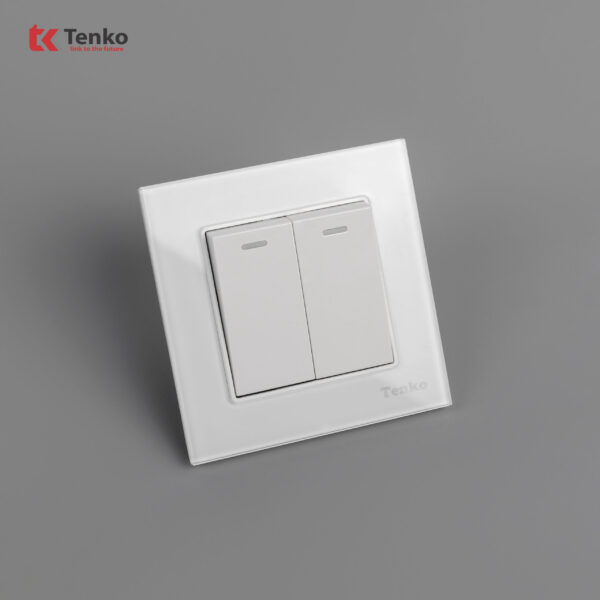 Công Tắc Âm Tường 2 Nút Mặt Kính Cường Lực TK-F71-D-02 Trắng