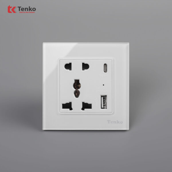 Ổ Cắm USB Âm Tường Mặt Kính Cường Lực Tenko TK-F71-D-44 Trắng