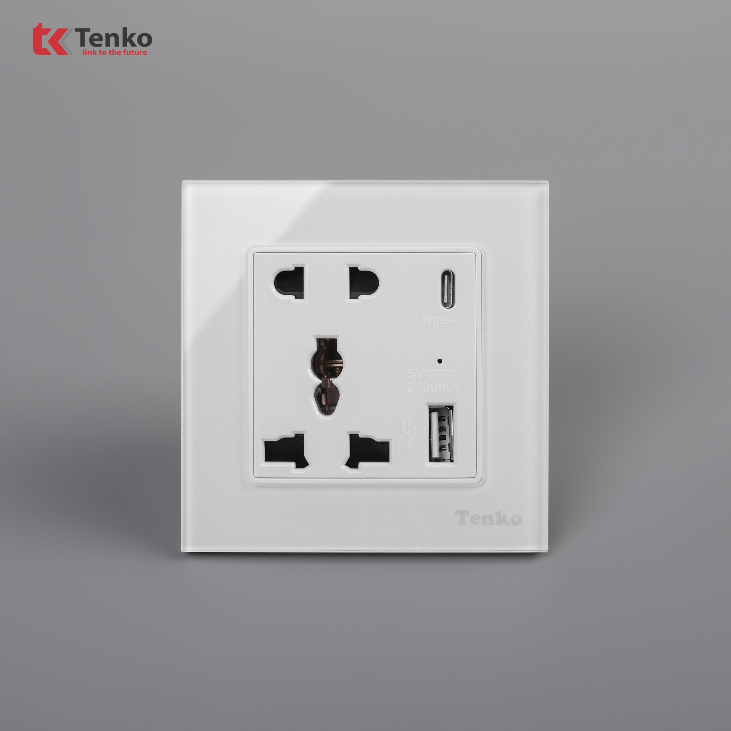 Ổ Cắm USB Âm Tường Mặt Kính Cường Lực Tenko TK-F71-D-44 Trắng