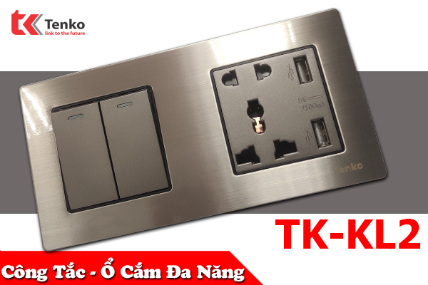 Công Tắc – Ổ Cắm Đa Năng 2 Modules Mặt Kim Loại Tenko TK-KL2
