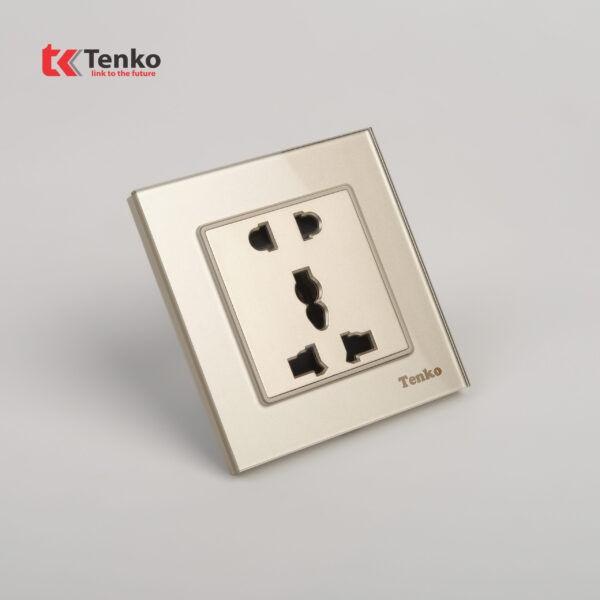 Ổ Cắm Điện Âm Tường Mặt Vuông Kính Cường Lực TK-F71D-18 Vàng