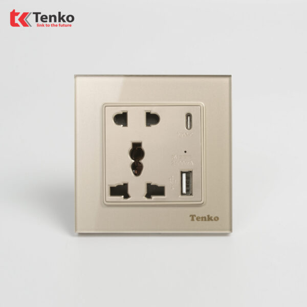 Ổ Cắm Điện USB Âm Tường Mặt Kính Cường Lực Tenko TK-F71D-44 Vàng
