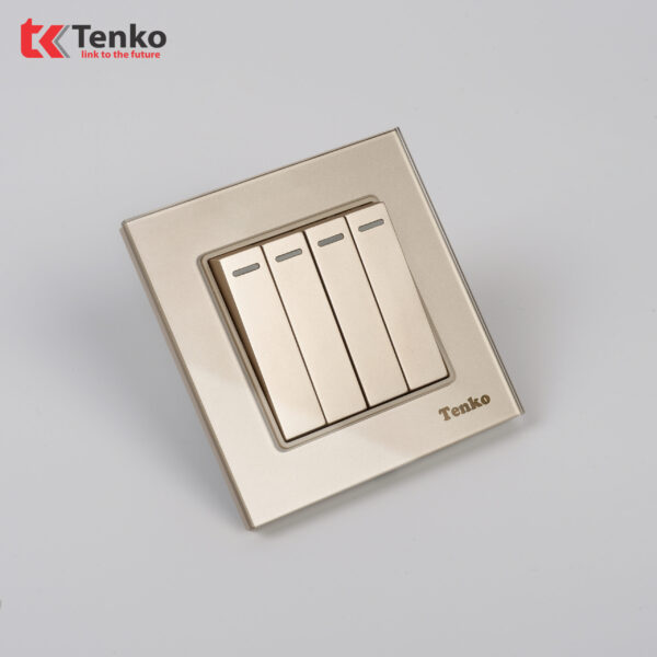 Công Tắc 4 Hạt Âm Tường Vuông Kính Cường Lực Tenko TK-F71D-04 Vàng