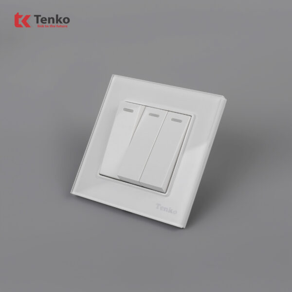 Công Tắc Điện 3 Hạt Âm Tường Mặt Kính Cường Lực Cao Cấp Tenko TK-F71D-03 Trắng