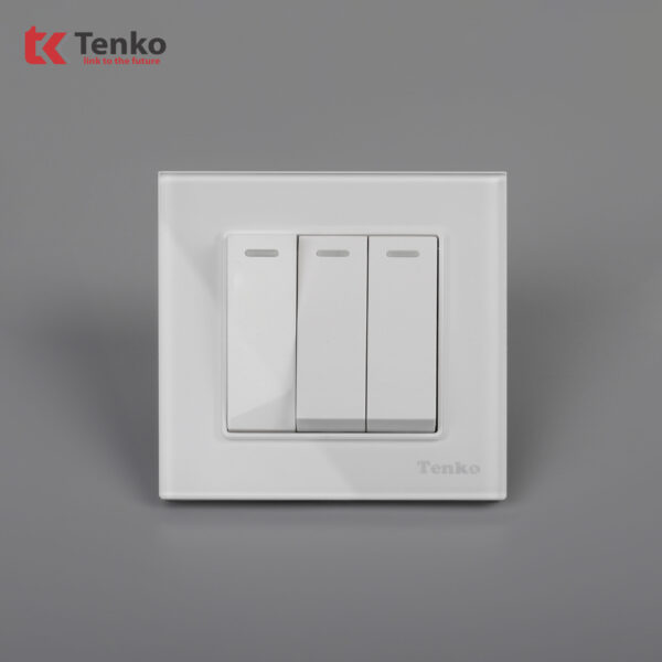 Công Tắc Điện 3 Hạt Âm Tường Mặt Kính Cường Lực Cao Cấp Tenko TK-F71D-03 Trắng