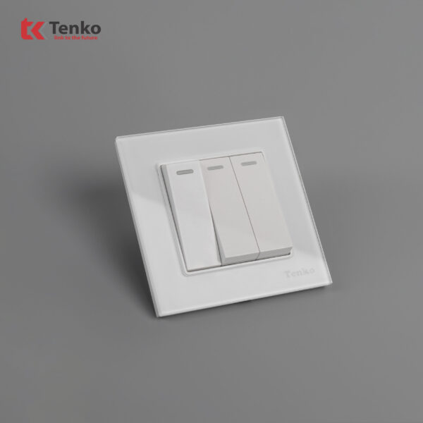 Công Tắc Điện 3 Hạt Âm Tường Mặt Kính Cường Lực Cao Cấp Tenko TK-F71D-03 Trắng