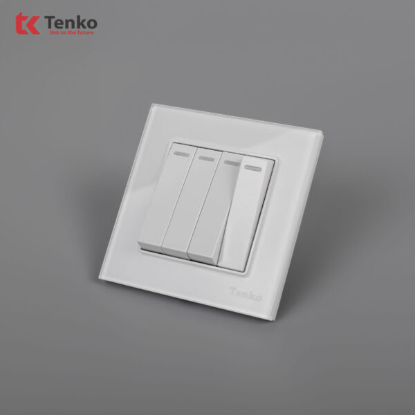 Công Tắc 4 Nút Âm Tường Vuông Kính Cường Lực Tenko TK-F71D-04 Trắng