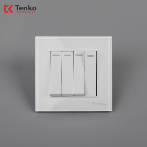 Công Tắc 4 Nút Âm Tường Vuông Kính Cường Lực Tenko TK-F71D-04 Trắng