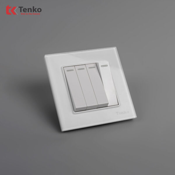 Công Tắc 4 Nút Âm Tường Vuông Kính Cường Lực Tenko TK-F71D-04 Trắng