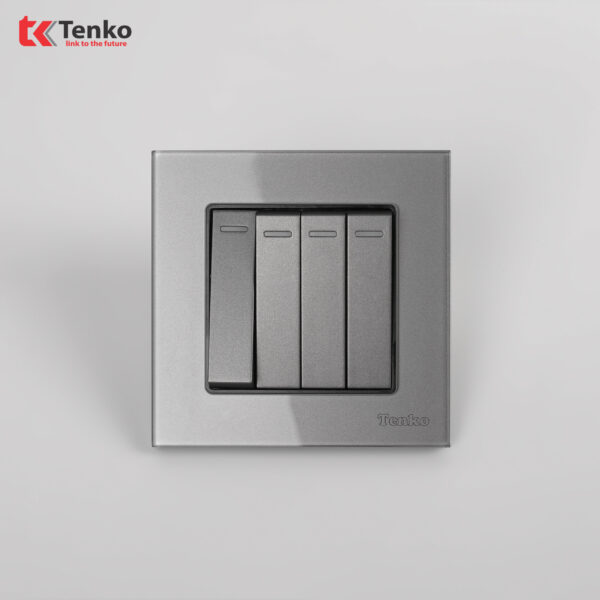 Công Tắc 4 Hạt Vuông Kính Cường Lực Tenko TK-F71D-04 Xám