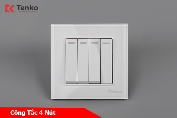 Công Tắc 4 Nút Âm Tường Vuông Kính Cường Lực Tenko TK-F71D-04 Trắng