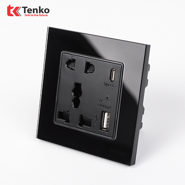 Ổ Cắm USB Âm Tường Mặt Kính Cường Lực Tenko TK-F71D-44 Đen