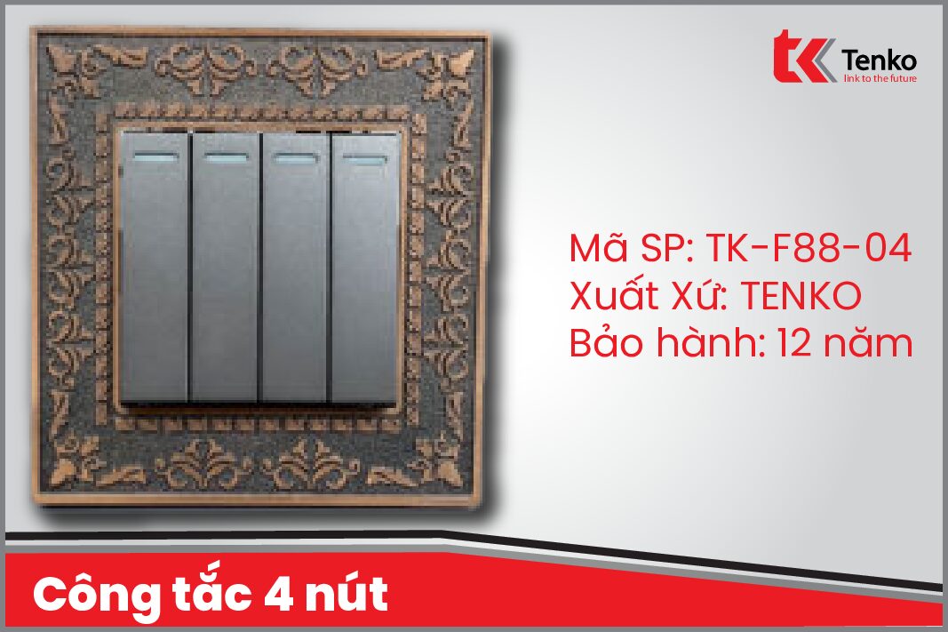 Công Tắc Âm Tường Hoa Văn Họa Tiết Phục Hưng Chính Hãng Tenko TK-F88-04