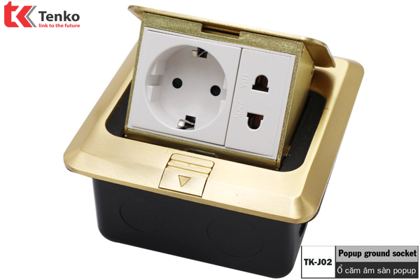 Bộ Ổ Cắm Điện Âm Sàn Chống Nước Chính Hãng Tenko TK-J02-19 Màu Đồng