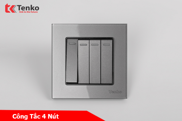 Công Tắc 4 Hạt Vuông Kính Cường Lực Tenko TK-F71D-04 Xám