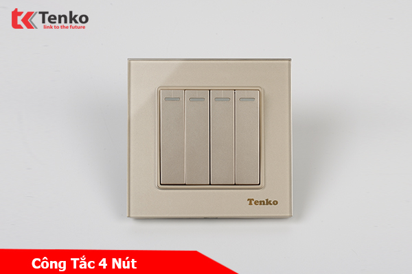 Công Tắc 4 Hạt Âm Tường Vuông Kính Cường Lực Tenko TK-F71D-04 Vàng