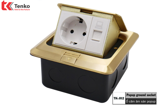 Bộ Ổ Cắm Điện Âm Sàn Chống Nước Chính Hãng Tenko TK-J02-19 Màu Đồng