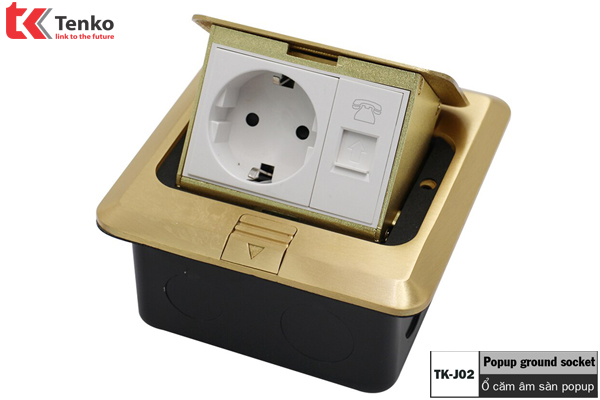 Bộ Ổ Cắm Điện Âm Sàn Chống Nước Chính Hãng Tenko TK-J02-19 Màu Đồng