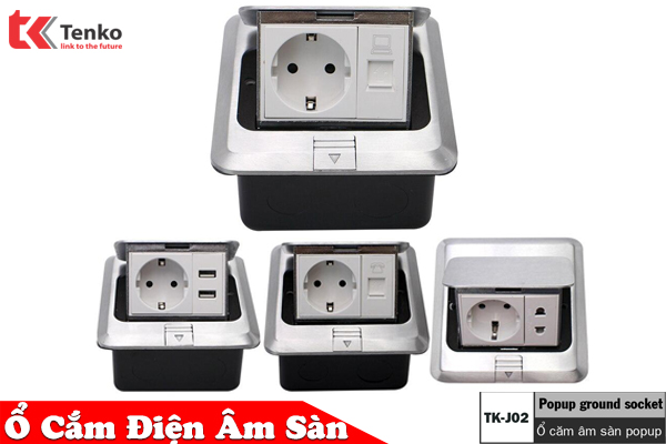 Ổ Cắm Điện Âm Sàn Chống Nước Chính Hãng Tenko TK-J02-19 Màu Bạc
