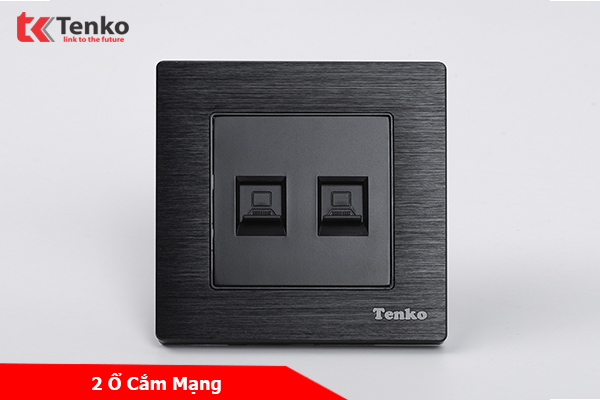 Ổ LAN Âm Tường(2 LAN) Cao Cấp Chính Hãng Mặt Nhôm Phay Tenko TK-F71-B-52 Đen
