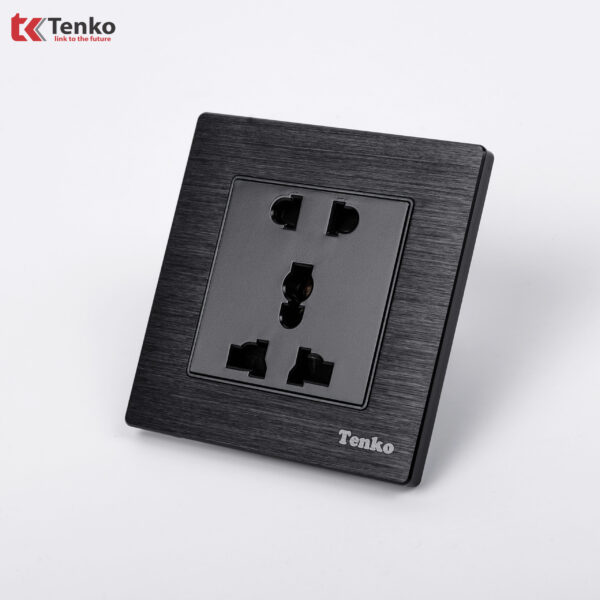 Ổ Cắm Đôi 3 Chấu Âm Tường Mặt Nhôm Phay TK-F71-B-18 Đen