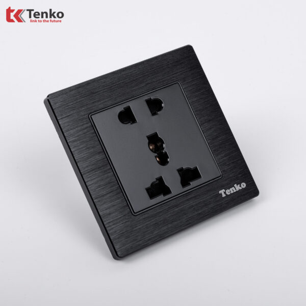 Ổ Cắm Đôi 3 Chấu Âm Tường Mặt Nhôm Phay TK-F71-B-18 Đen