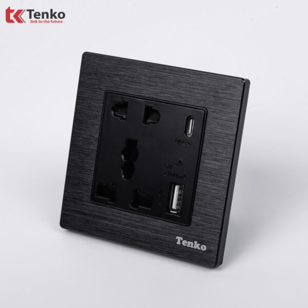 Ổ Cắm USB Âm Tường 5V-2100mAh Chính Hãng Tenko Mặt Nhôm Phay TK-F71-B-44 Đen