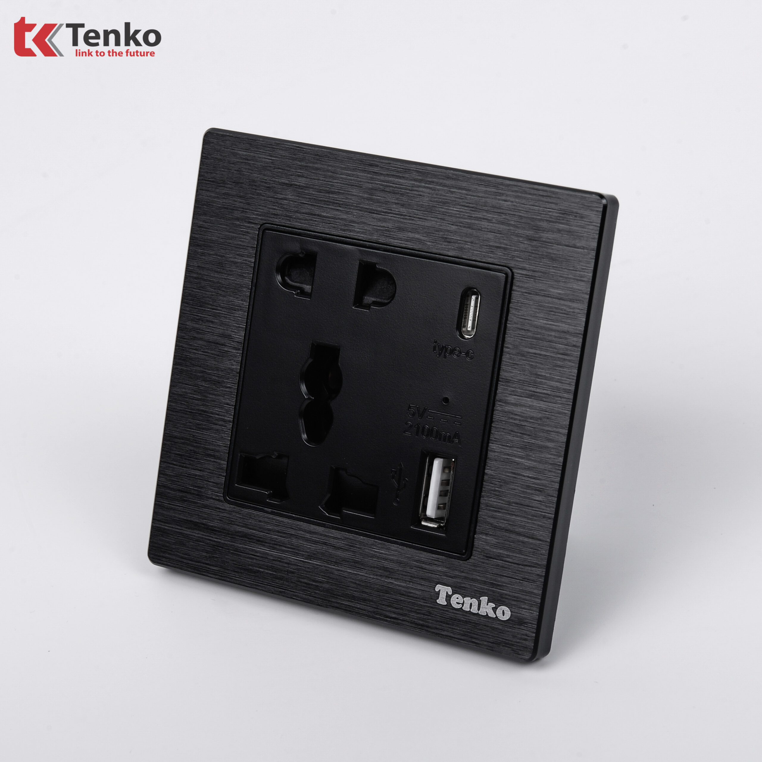 Ổ Cắm USB Âm Tường 5V-2100mAh Chính Hãng Tenko Mặt Nhôm Phay TK-F71-B-44 Đen