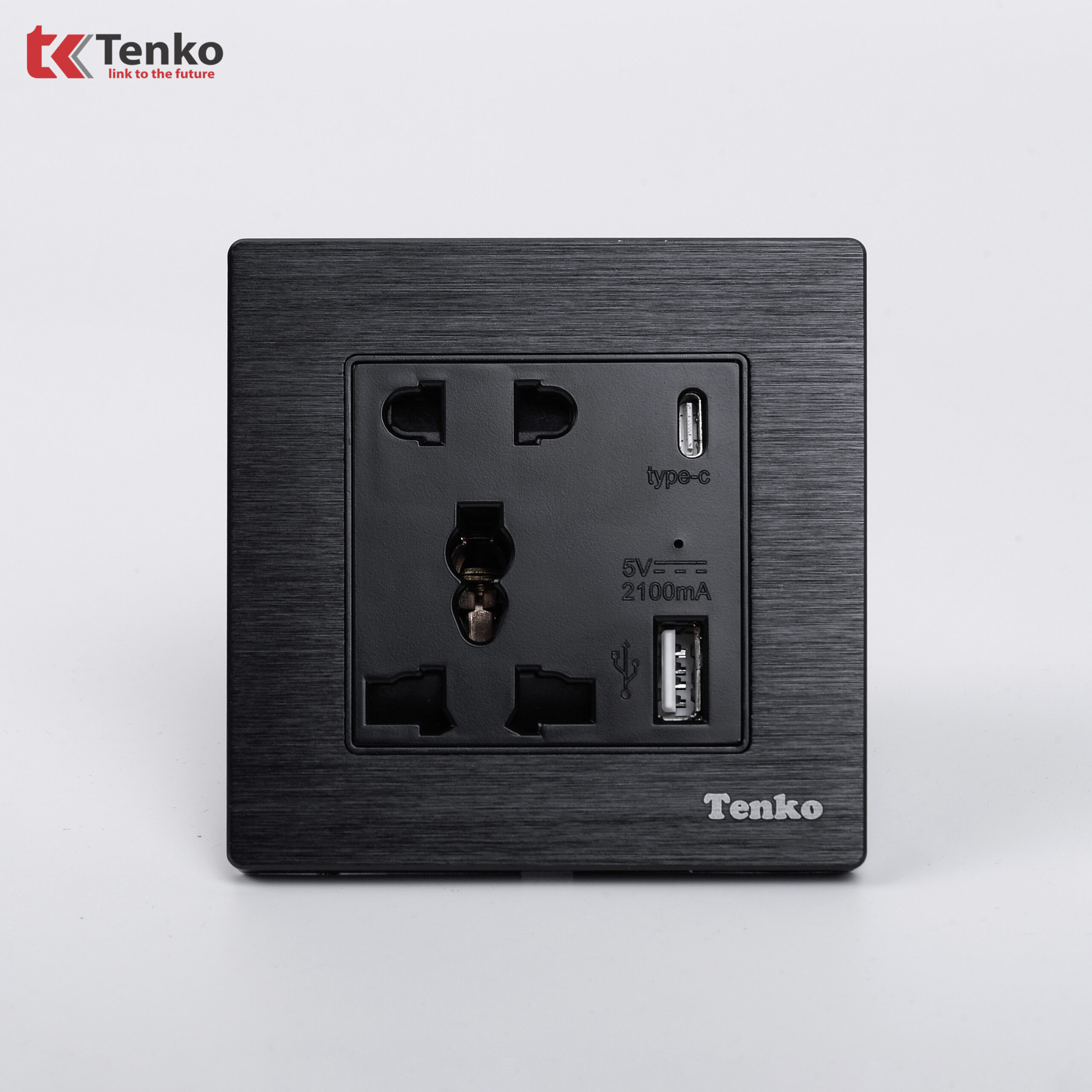 Ổ Cắm USB Âm Tường 5V-2100mAh Chính Hãng Tenko Mặt Nhôm Phay TK-F71-B-44 Đen