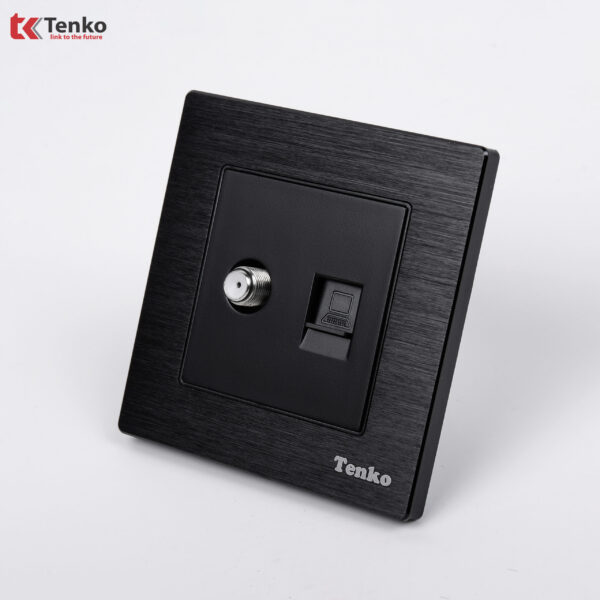 Ổ Truyền Hình Cáp TV với LAN(RJ45) Âm Tường Chính Hãng Mặt Nhôm Phay Tenko TK-F71-B-57 Đen