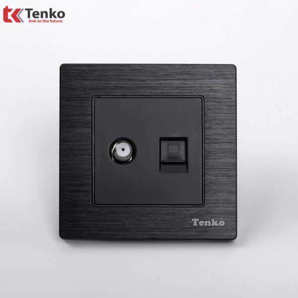 Ổ Truyền Hình Cáp TV với LAN(RJ45) Âm Tường Chính Hãng Mặt Nhôm Phay Tenko TK-F71-B-57 Đen