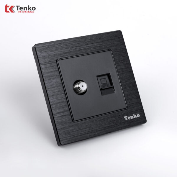 Ổ Truyền Hình Cáp TV với LAN(RJ45) Âm Tường Chính Hãng Mặt Nhôm Phay Tenko TK-F71-B-57 Đen