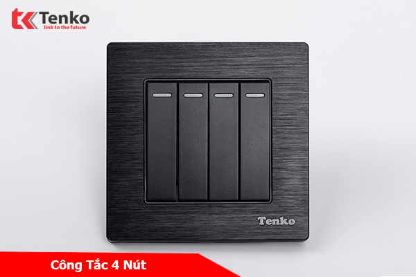 Công Tắc Âm Tường 4 Nút Cao Cấp Chính Hãng Mặt Nhôm Phay Tenko TK-F71-B-04 Màu Đen