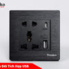 Ổ cắm đôi tích hợp USB đen