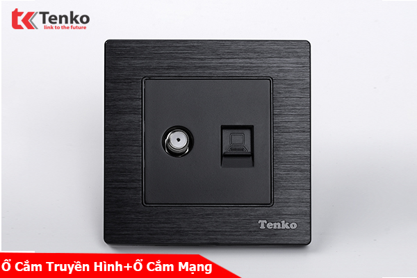 Ổ Truyền Hình Cáp TV với LAN(RJ45) Âm Tường Chính Hãng Mặt Nhôm Phay Tenko TK-F71-B-57 Đen
