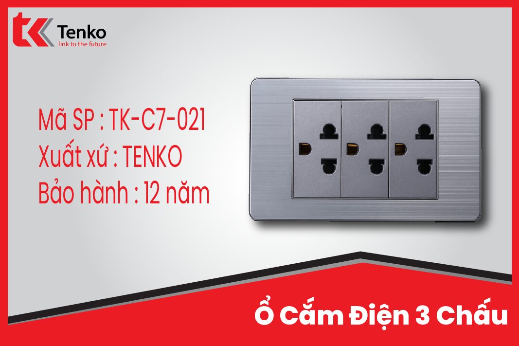 Ổ Cắm Điện 3 Chấu Màu Xám Âm Tường Mặt Hợp Kim Tenko TK-C7-021