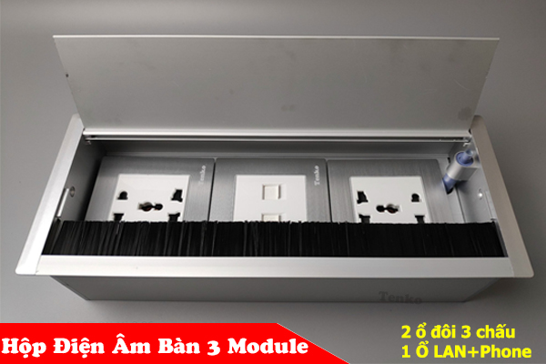 Hộp Điện Âm Bàn Họp 2 Ổ Đa Năng, 1 LAN(RJ45), 1 Phone(RJ14), Box Nhôm Nguyên Khối Tenko TK-AB3S-01