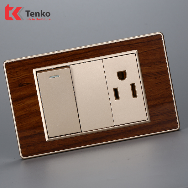 Bộ Công Tắc-Ổ cắm Chuẩn Mĩ Âm Tường Mặt Vân Gỗ Tenko TK-C6-031