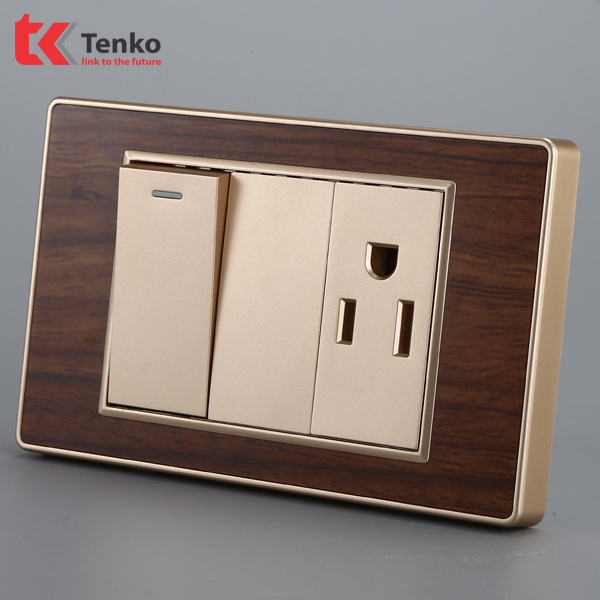 Bộ Công Tắc-Ổ cắm Chuẩn Mĩ Âm Tường Mặt Vân Gỗ Tenko TK-C6-031
