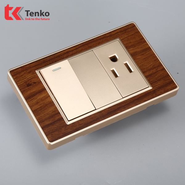 Bộ Công Tắc-Ổ cắm Chuẩn Mĩ Âm Tường Mặt Vân Gỗ Tenko TK-C6-031