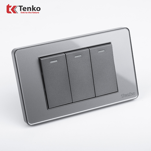 Công Tắc 3 Nút Âm Tường Mặt Chữ Nhật Xám TENKO TK-C9-03