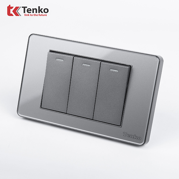 Công Tắc 3 Nút Âm Tường Mặt Chữ Nhật Xám TENKO TK-C9-03