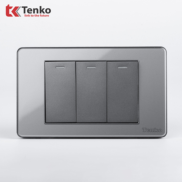 Công Tắc 3 Nút Âm Tường Mặt Chữ Nhật Xám TENKO TK-C9-03