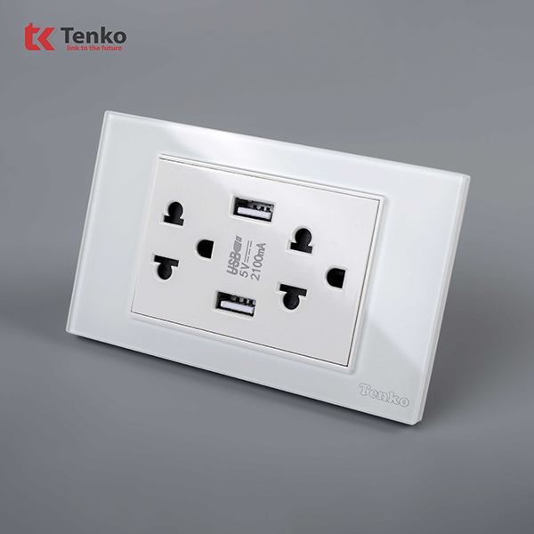 Ổ Cắm USB Âm tường Mặt Kính Cường Lực Trắng TENKO TK-C18-T045